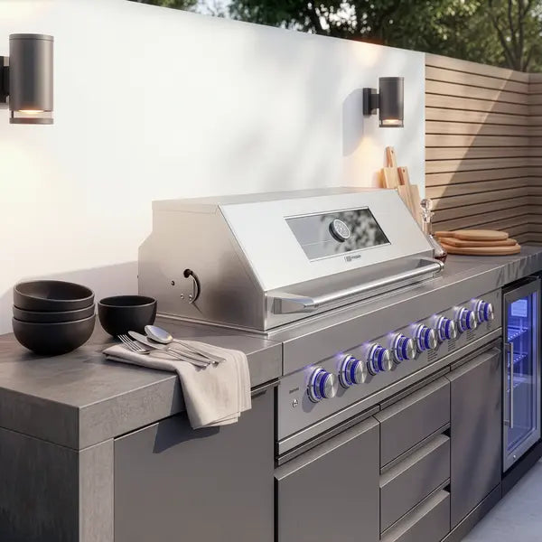 Maze - Ember Linear Outdoor Kitchen with 6 Burner Gas Grill & Single Fridge