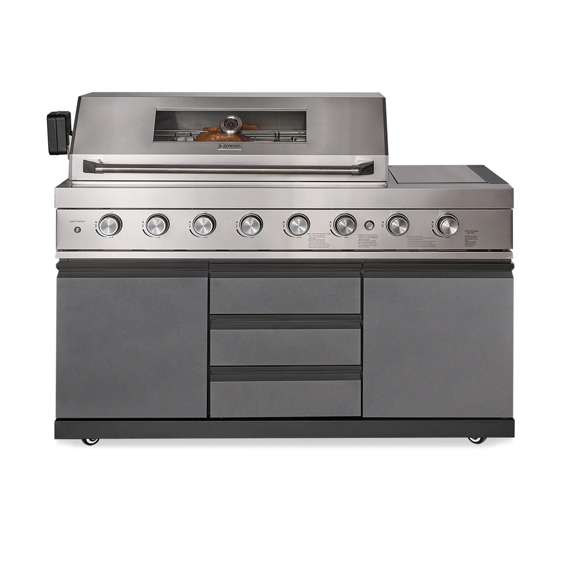 Maze - Ember Linear Outdoor Kitchen with 6 Burner Gas Grill & Single Fridge