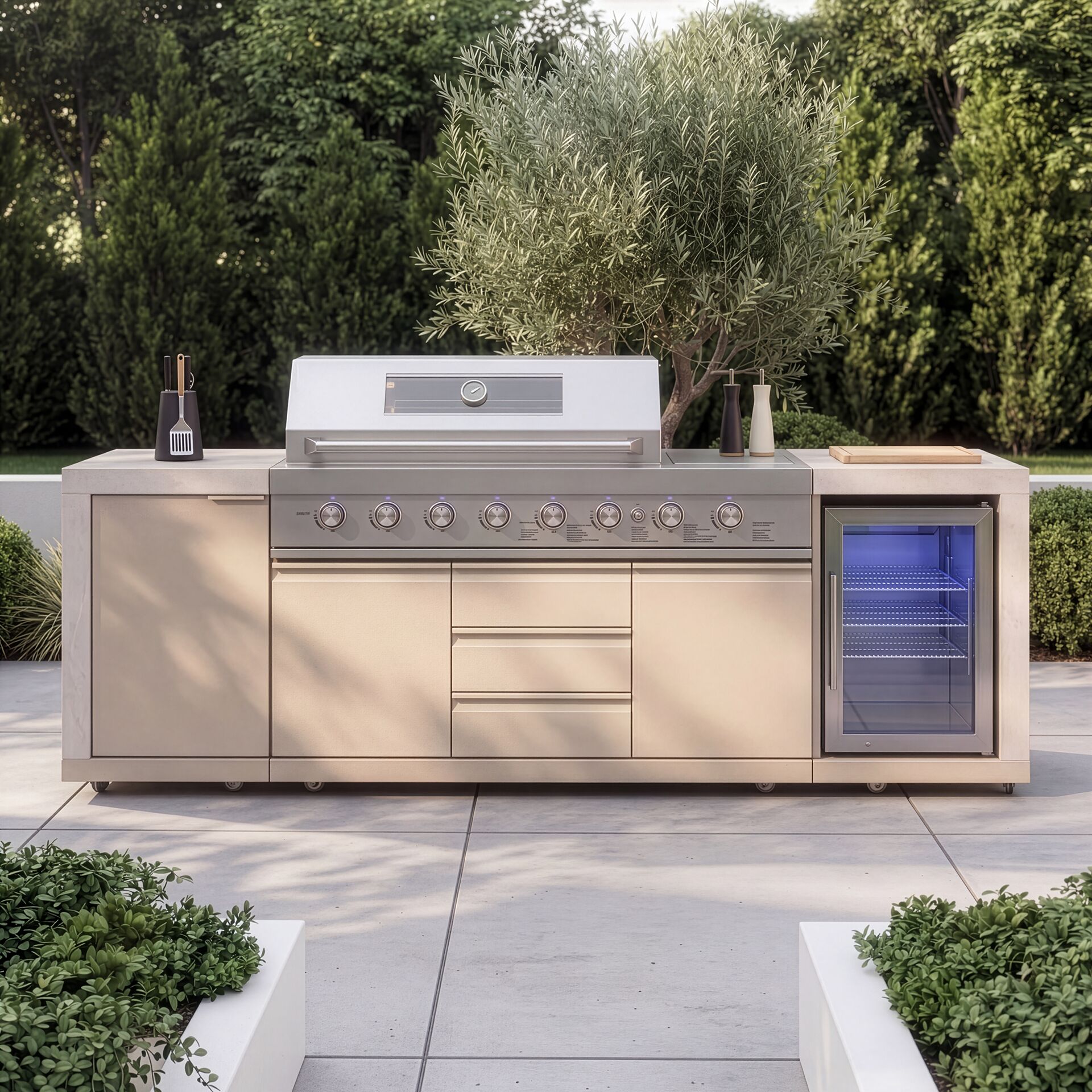 Maze - Ember Linear Outdoor Kitchen with 6 Burner Gas Grill & Single Fridge