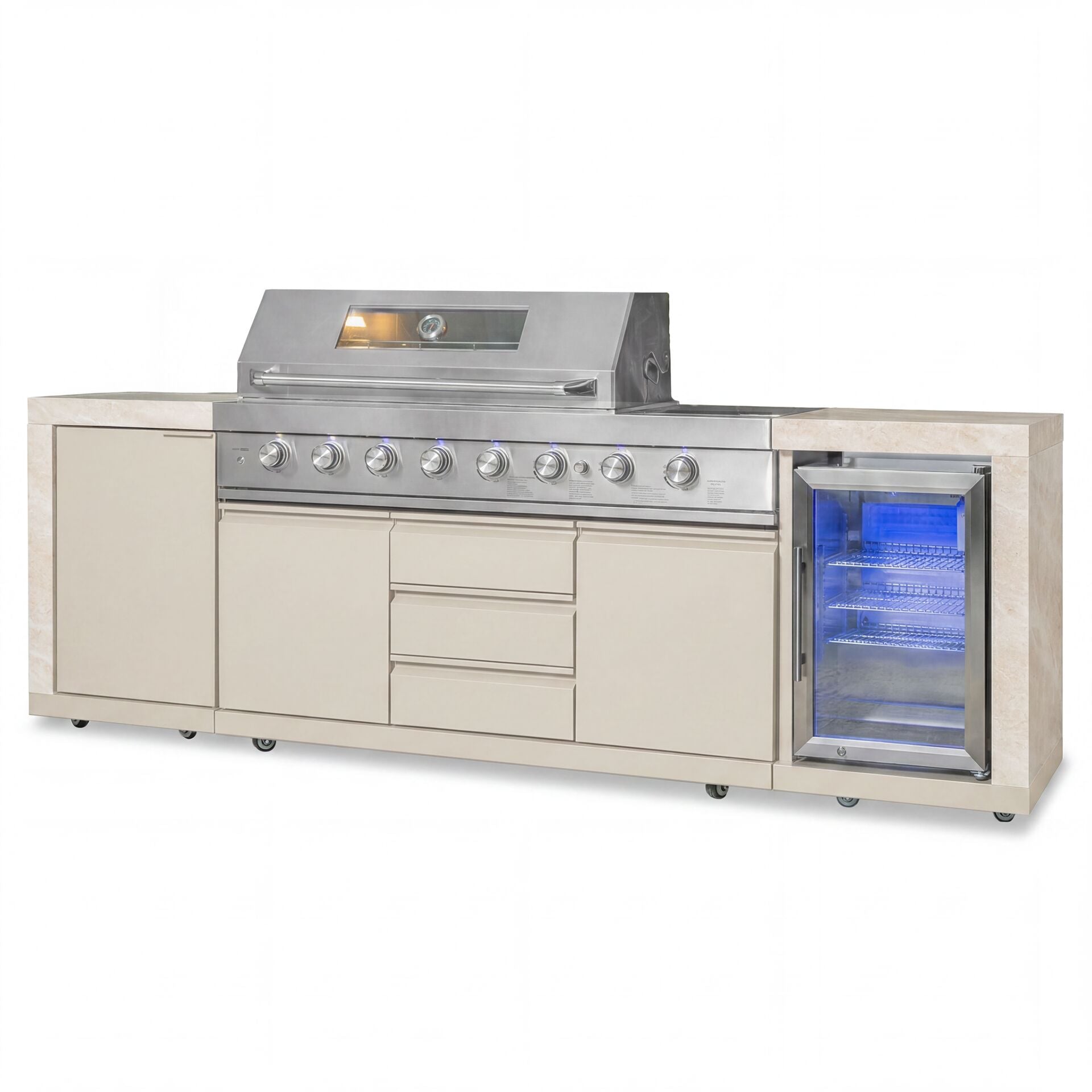 Maze - Ember Linear Outdoor Kitchen with 6 Burner Gas Grill & Single Fridge
