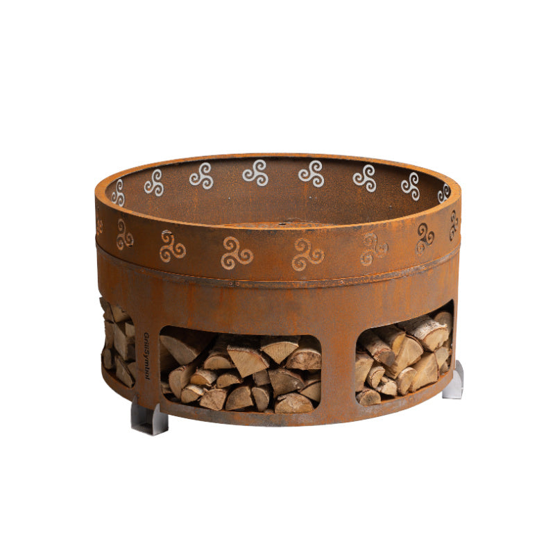 GrillSymbol_Corten_Steel_Fire_Pit_Antigo_with_storage_firewood