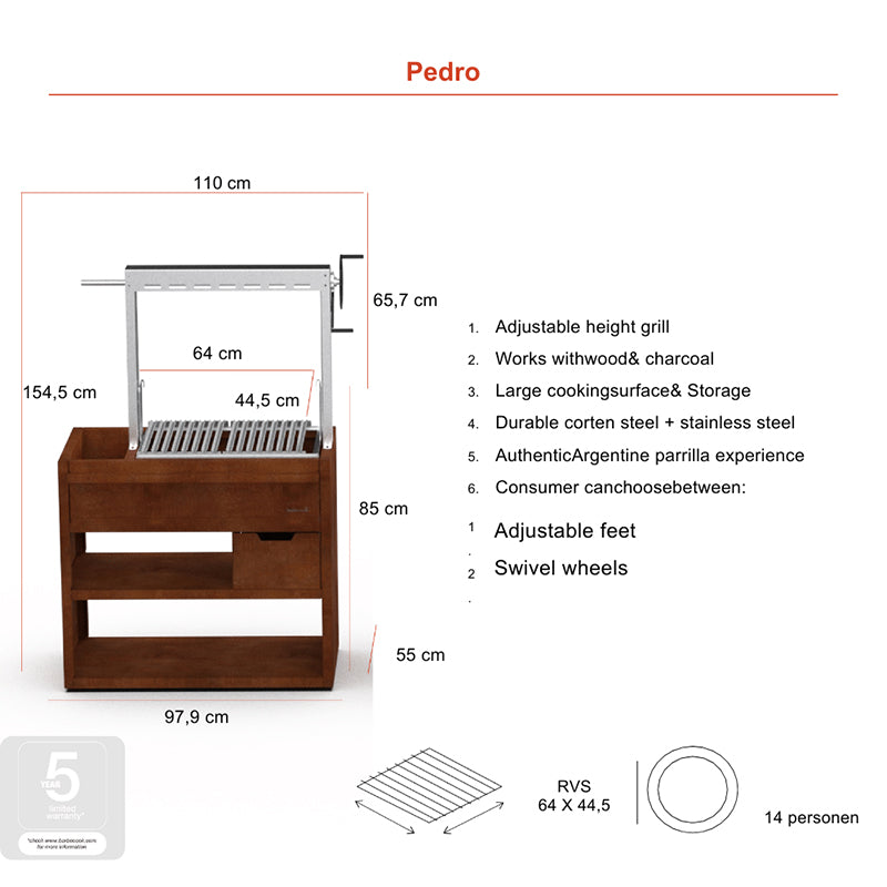 Barbecook Pedro Asado grill dimensions