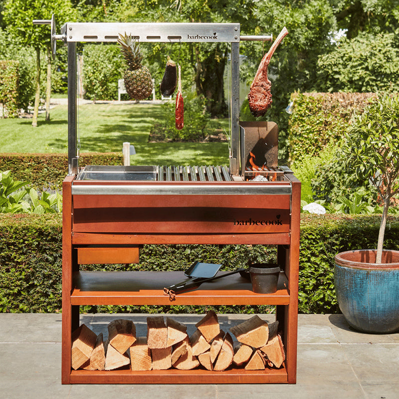 Barbecook Pedro Asado grill outside with wood stock