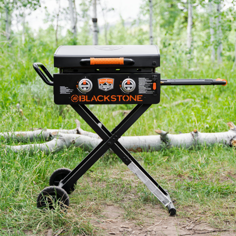 Blackstone 2350 22 inch On The Go Omnivore FlexFold Griddle standing in the outdoors on grass
