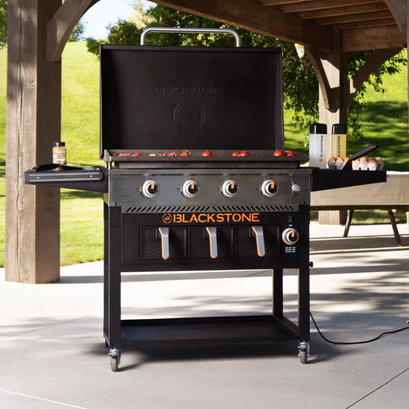 Blackstone 36inch Griddle with Airfryer cooking outside