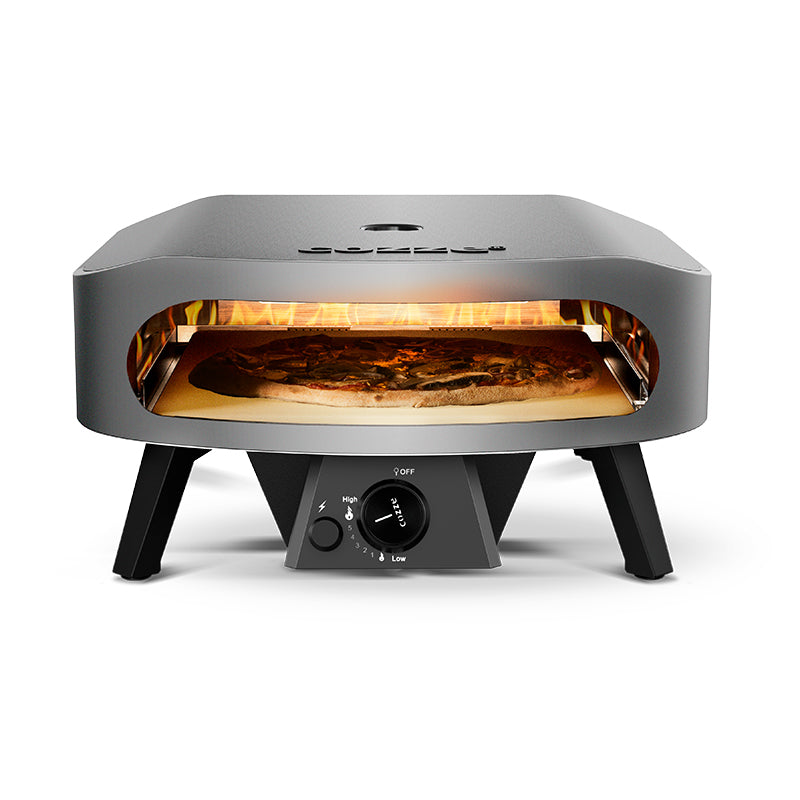 Cozze Gas 17inch Pizza oven open with pizza