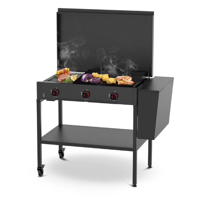 Cozze Accessories 900 Station grilling on Combo 900 grill