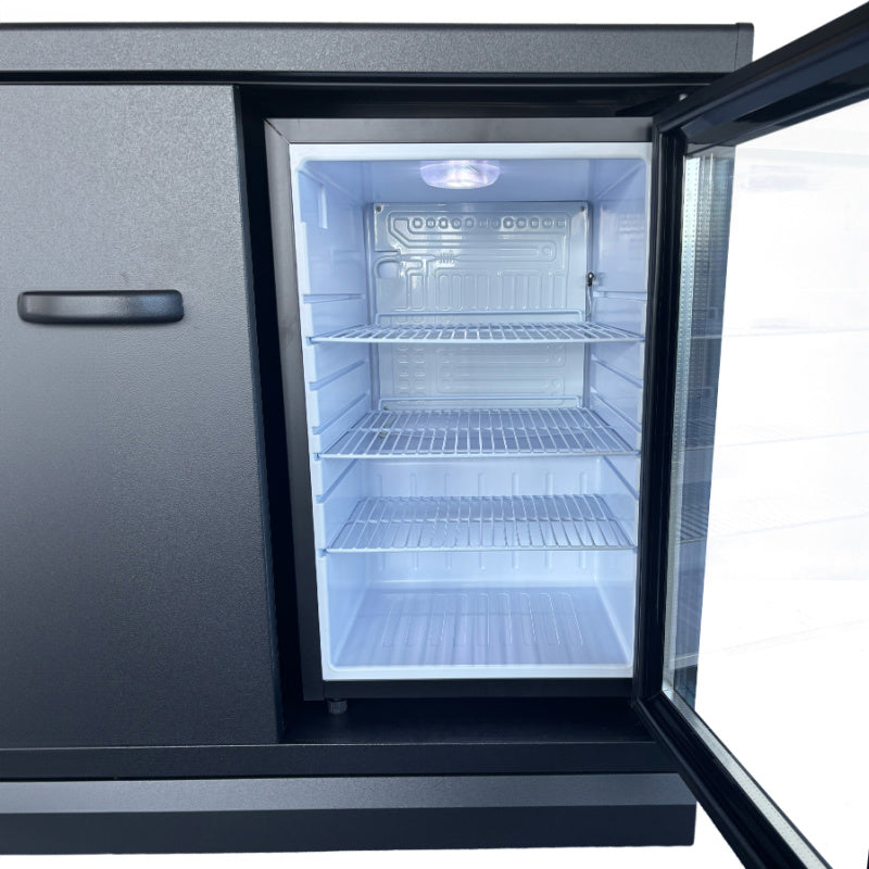 GRLLR Connect Fridge door open with 3 shelves