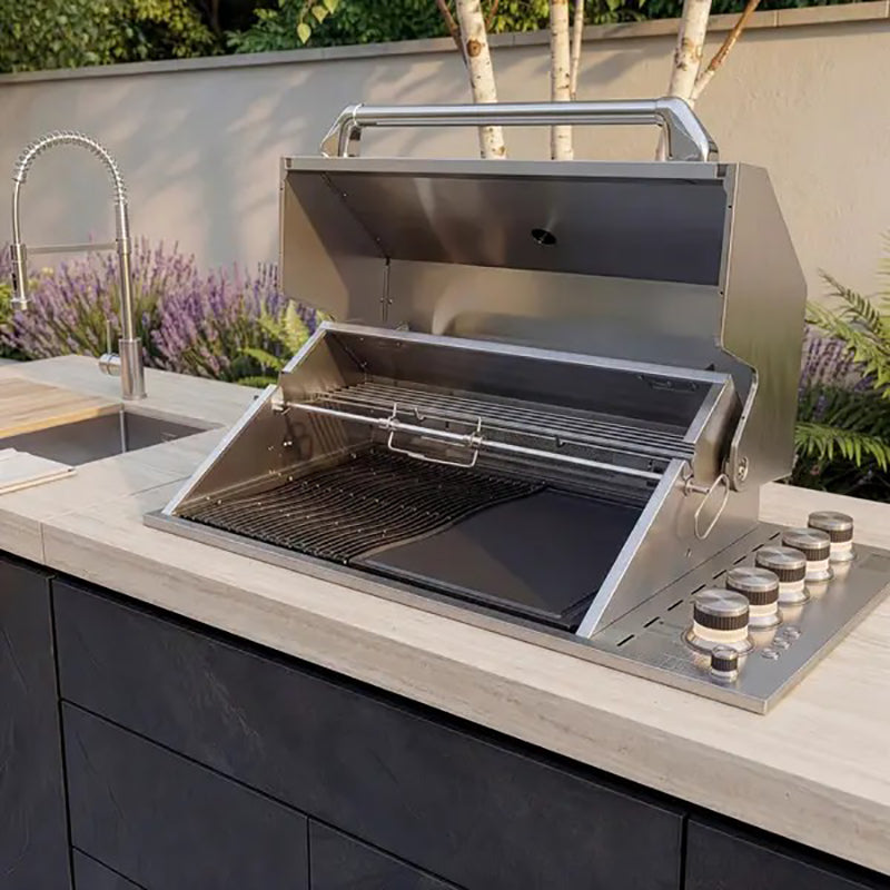 Maze - Monarch Linear Outdoor Kitchen with 4 Burner Gas Grill, Sink and Single Fridge