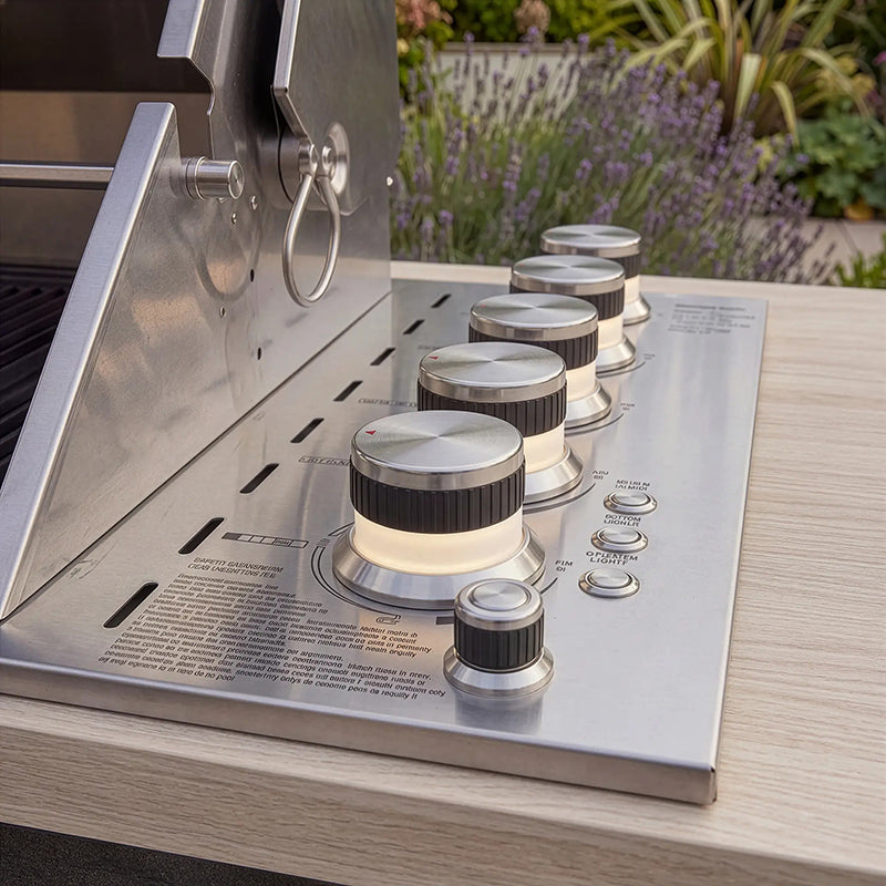Maze - Monarch Linear Outdoor Kitchen with 4 Burner Gas Grill, Sink and Single Fridge