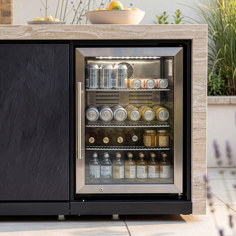 Maze - Monarch Linear Outdoor Kitchen with 4 Burner Gas Grill, Sink and Single Fridge