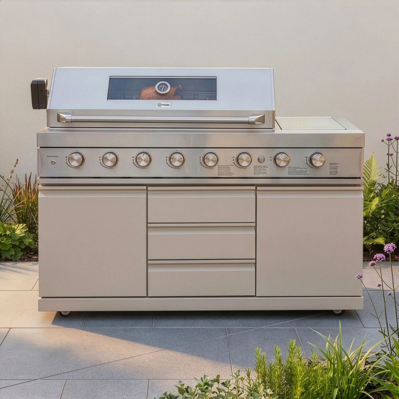 Maze Ember Linear Outdoor Kitchen Latte with 6 Burner Gas Grill