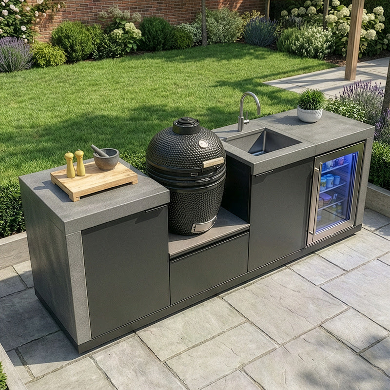 Maze Ember Linear kitchen with Kamado Grill Storage Sink and Fridge above view