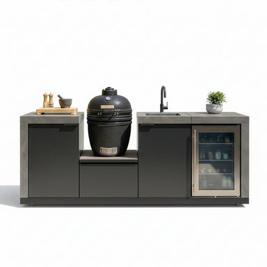 Maze Ember Linear kitchen with Kamado Grill Storage Sink and Fridge
