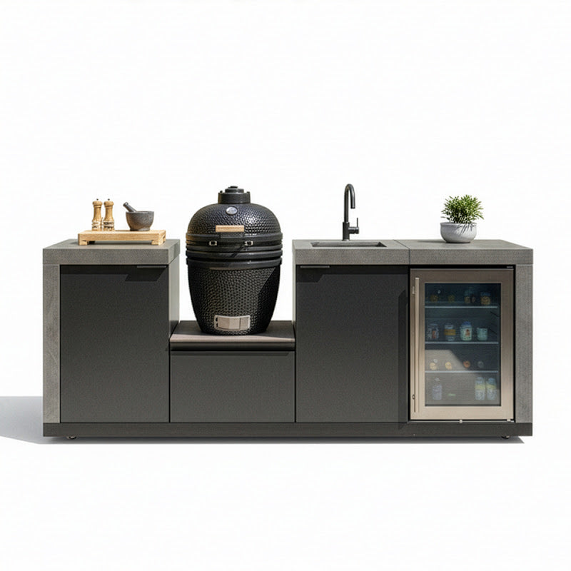 Maze Ember Linear kitchen with Kamado Grill Storage Sink and Fridge
