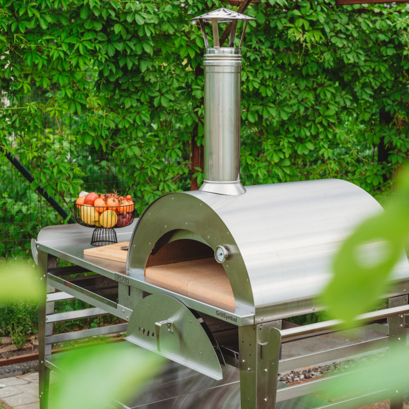GrillSymbol Wood Fired Pizza Oven with Stand and Side Table XL - inox