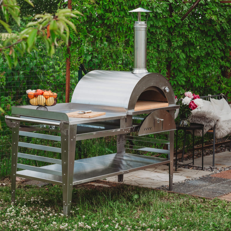 GrillSymbol Wood Fired Pizza Oven with Stand and Side Table XL - inox