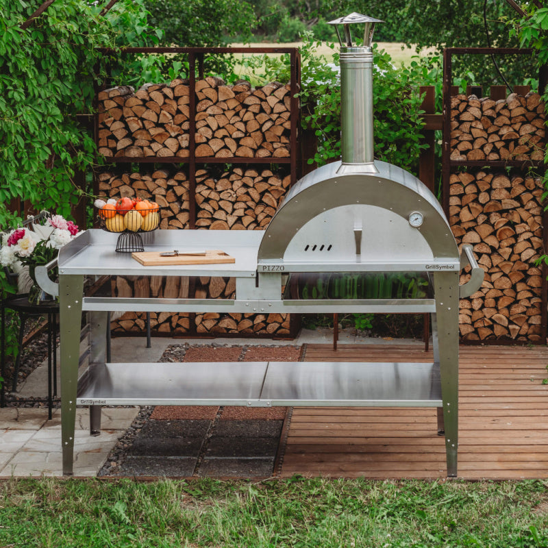 GrillSymbol Wood Fired Pizza Oven with Stand and Side Table XL - inox