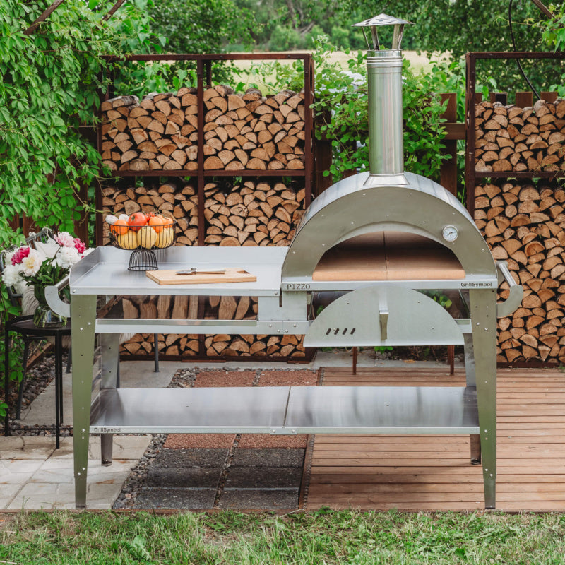 GrillSymbol Wood Fired Pizza Oven with Stand and Side Table XL - inox