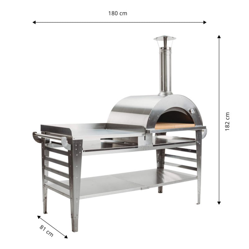GrillSymbol Wood Fired Pizza Oven with Stand and Side Table XL - inox