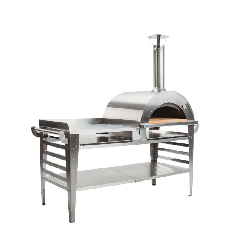 GrillSymbol Wood Fired Pizza Oven with Stand and Side Table XL - inox