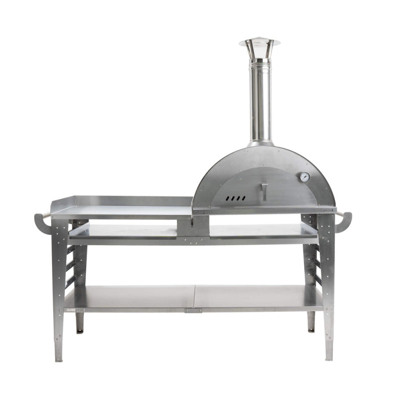 GrillSymbol Wood Fired Pizza Oven with Stand and Side Table XL - inox
