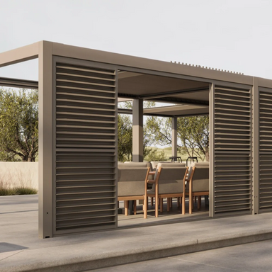 Suns_Lifestyle_Luxe_Manual_Louvered_Roof_Pergola_Side_Panel_Closed_Outdoor_View