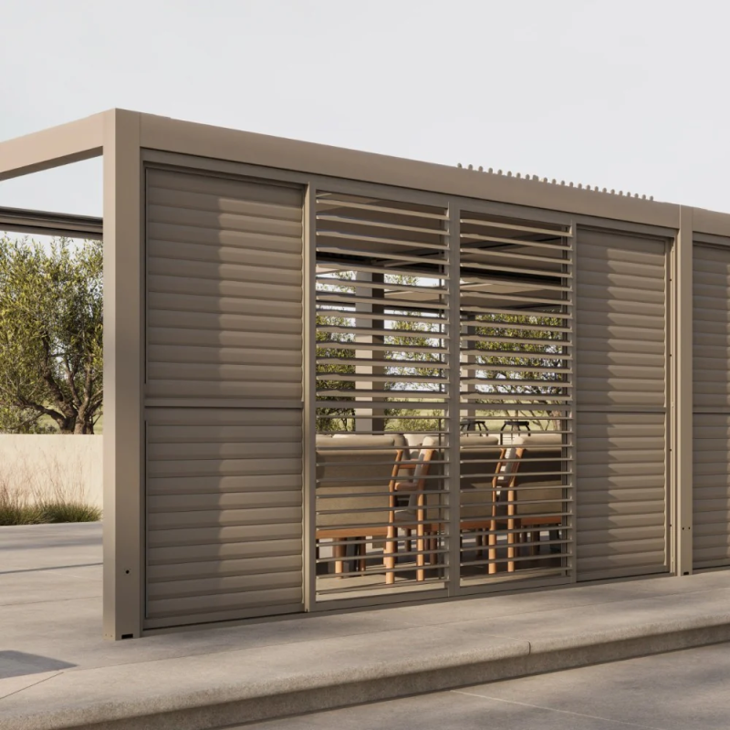 Suns_Lifestyle_Luxe_Manual_Louvered_Roof_Pergola_Side_Panels_Open_Outside_View