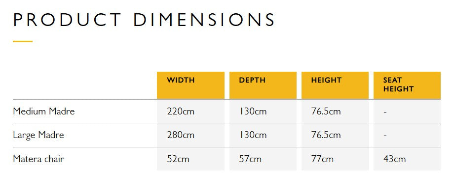 Suns Lifestyle Madre-and-matera dining collection dimensions