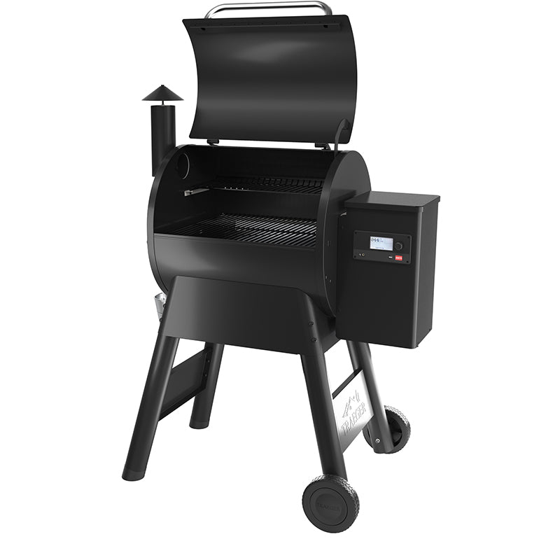 Traeger Pro 575 Black International with hood open right side view