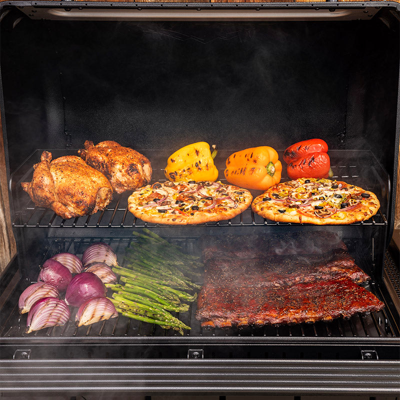 Traeger Woodridge close up of food grilling