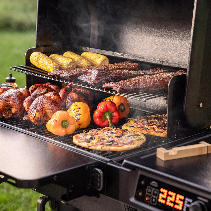 Traeger Woodridge outside grilling food close up